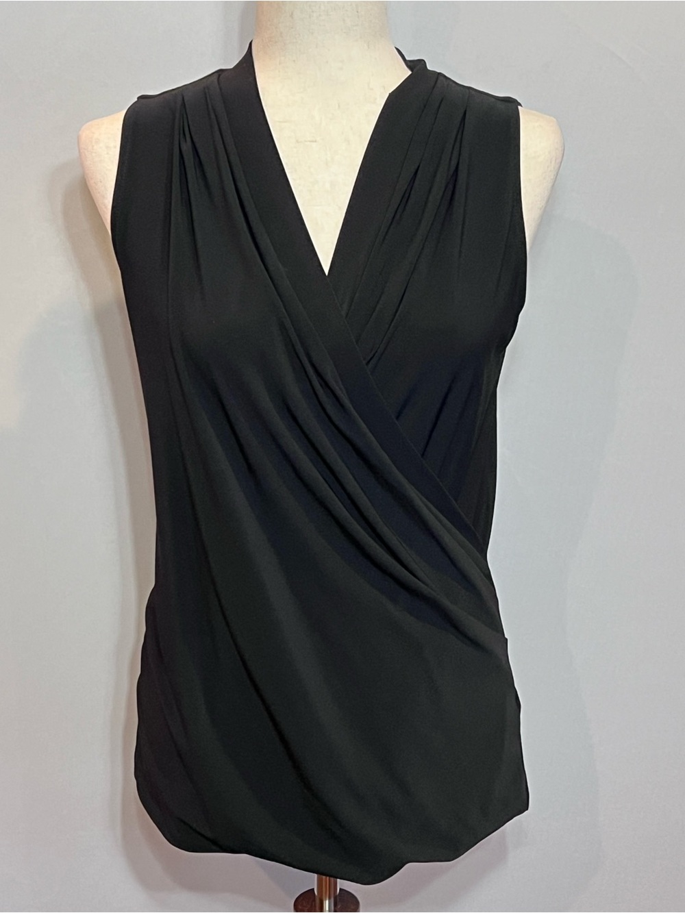 White House Black Market Black Surplice Sleeveless Top